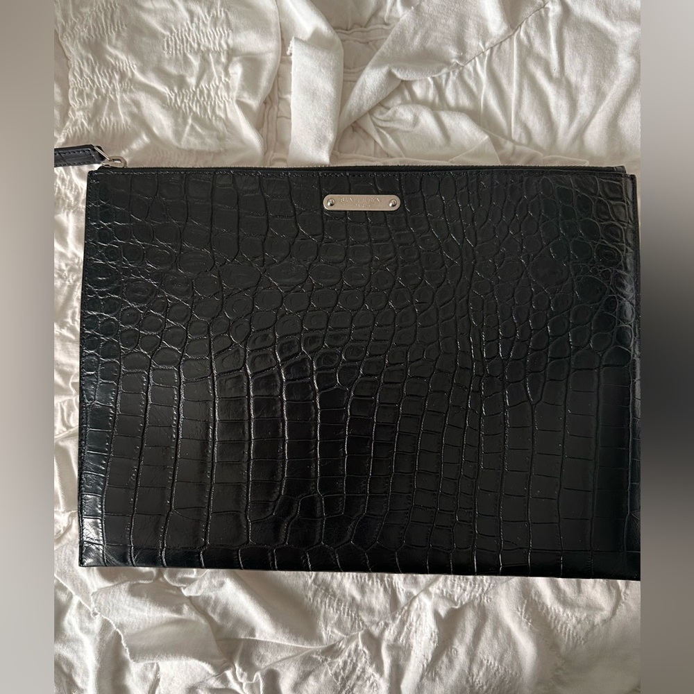 YSL Black Croc Embossed Shiny leather Uptown Pouch